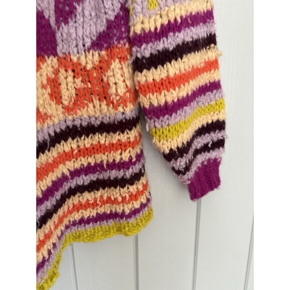 Free People Peggy Cardigan S/M Multicolor Fair Isle Open Front Hooded FLAW - Picture 3 of 9